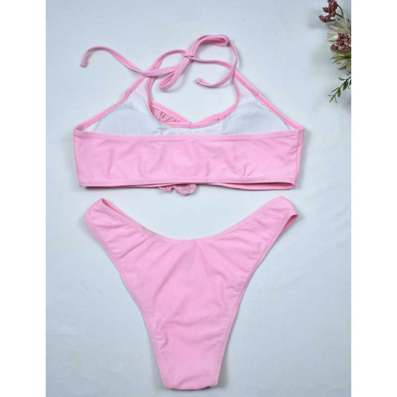 Pink Fringed Halter Two Pieces Bikini Set TQX610012-10