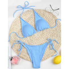 Light Blue Solid Triangle Bikini Set TQK610265-30