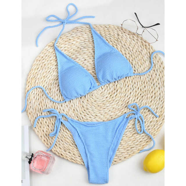 Light Blue Solid Triangle Bikini Set TQK610265-30