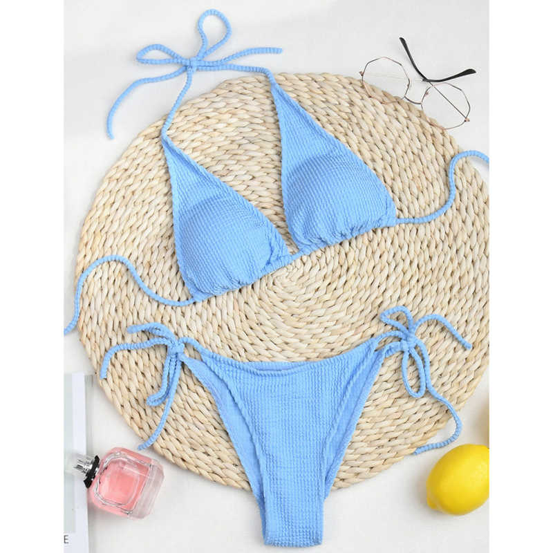 Light Blue Solid Triangle Bikini Set TQK610265-30