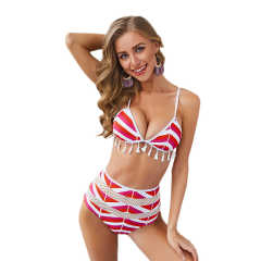 Rosy Stripe Print High Waist Bikini TQK610130-6