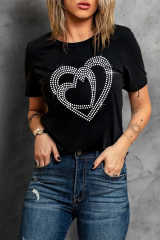 Black Shining Heart Pattern Valentines T Shirt LC25219498-2
