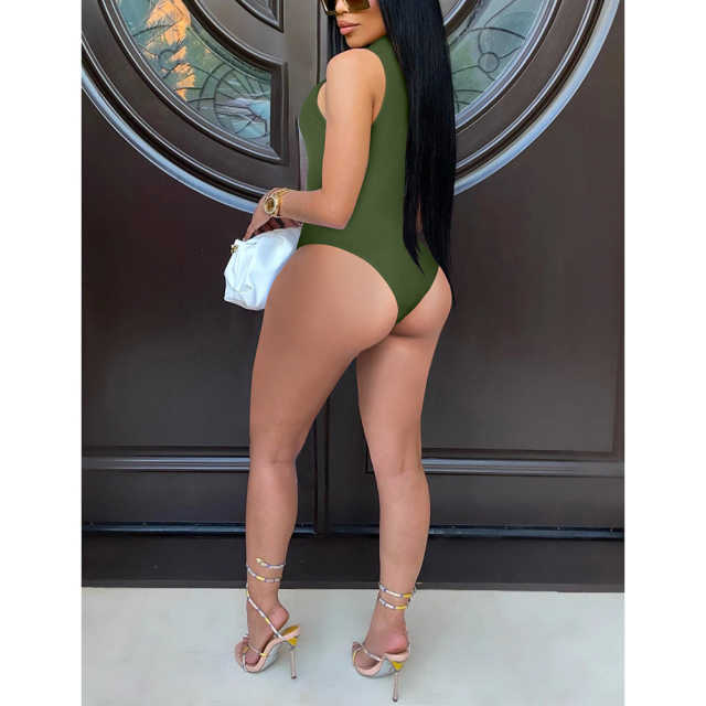 Green Diamond Tassel Zipper Sleeveless Bodysuit TQV250001-9