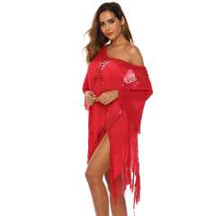 Red Hollow Out Tassel Beach Cover up GJZ00205-3