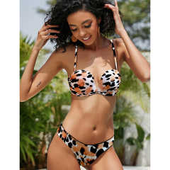 Brown Tropical Print Push-up 2pcs Bikini Set TQK610237-17