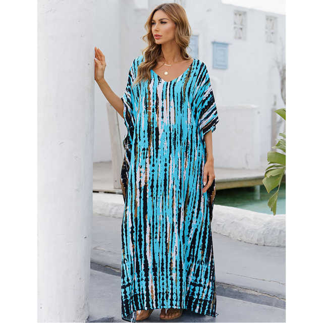 Aquamarine Tie Dye Loose Kimono Beach Cover TQK650092-45
