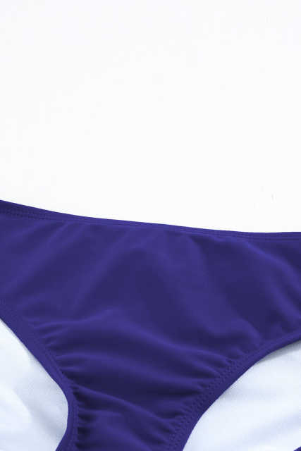 Blue Floral Pattern Strapless Tankini Set LC414353-5