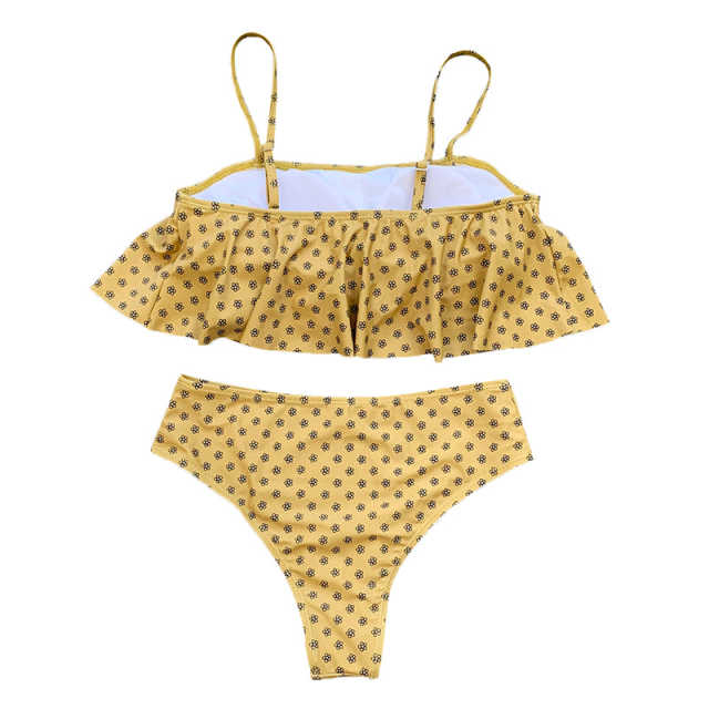 Yellow Floral Print Two-Piece Bikini Set TQK610155-7