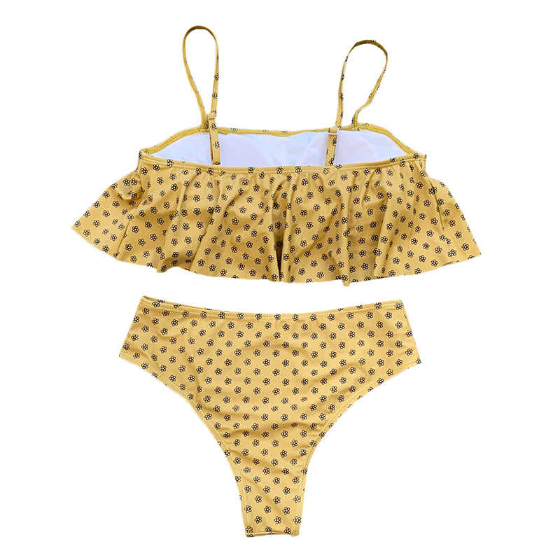 Yellow Floral Print Two-Piece Bikini Set TQK610155-7