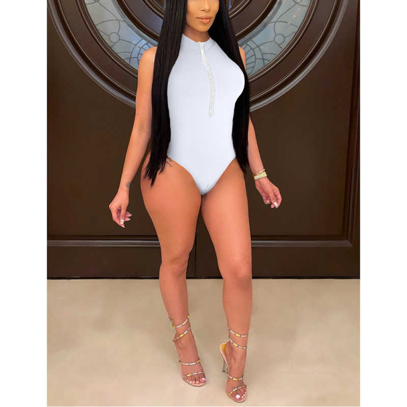 White Diamond Tassel Zipper Sleeveless Bodysuit TQV250001-1