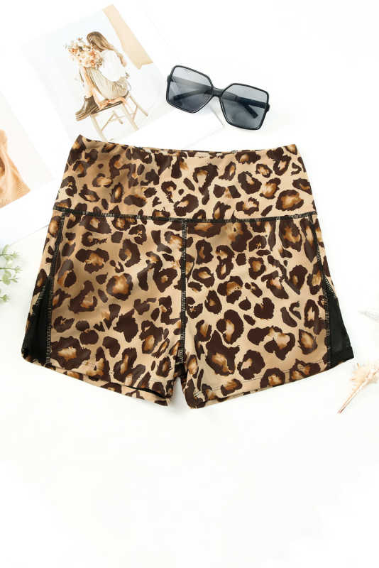 Leopard Mesh Cutout Patchwork Swim Shorts LC472303-20