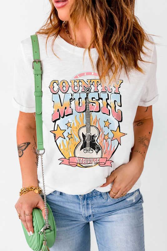White COUNTRY MUSIC NASHVILLE Graphic Tee LC25220128-1