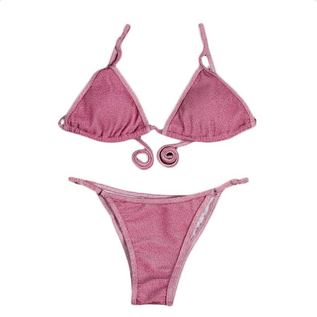 Pink Glitter Yarn Two-piece Bikini Set TQK610202-10