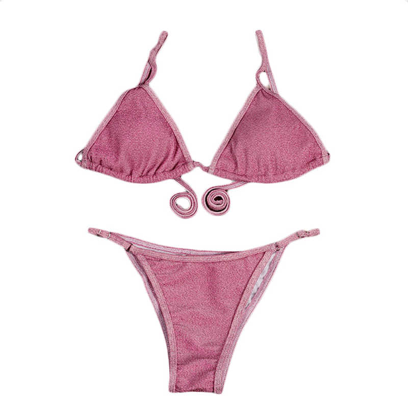 Pink Glitter Yarn Two-piece Bikini Set TQK610202-10