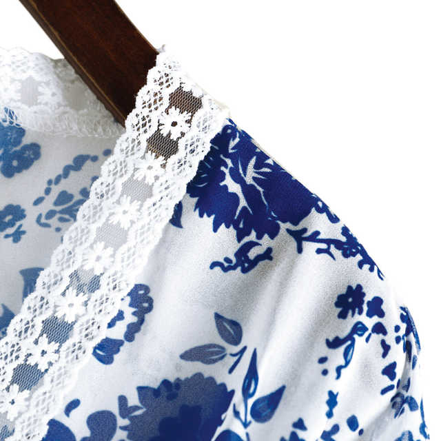 Blue Chiffon & Lack Long Kimono Beach Cover TQK650081-5