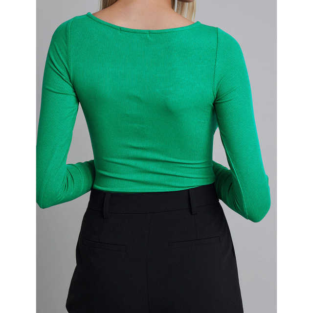Green Ribbed Cut-out Long Sleeve Bodysuit TQV220110-9
