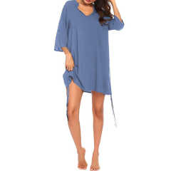 Blue V Neck Drawstring Beach Cover Dress TQK650071-5