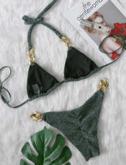 Army Green Diamond Chains 2pcs Bikini Swimsuit TQK610326-27