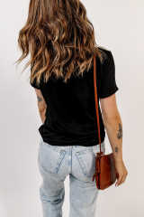 Black Shining Heart Pattern Valentines T Shirt LC25219498-2