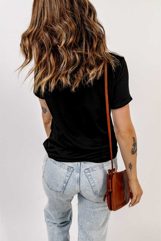 Black Shining Heart Pattern Valentines T Shirt LC25219498-2