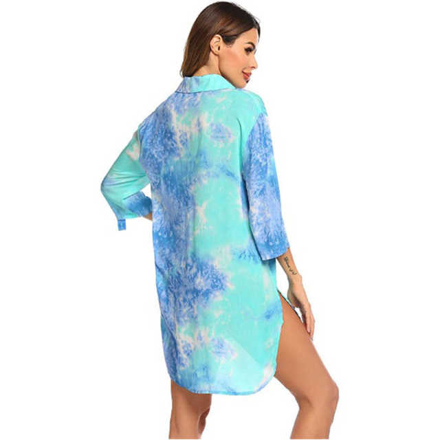 Light Blue Print Shirt Style Beach Cover Dress TQK650072-30