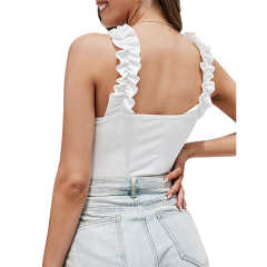 White Rib Ruffled Sleeveless Square Neck Bodysuit TQX551129-1
