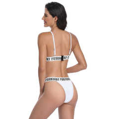 White Letters Print Bandage Bikini Set TQK610204-1