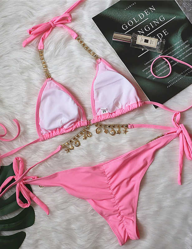 Pink Sexy Rhinestone Two-pieces Bikini Set TQK610324-10