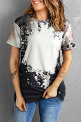 Black Blank Apparel- Bleached Dyed Print O-neck Graphic T Shirt LC25220612-2