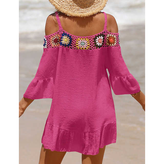 Rosy Cold Shoulder Beach Cover Ups TQK311480-6