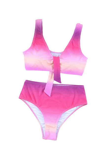 Purple Gradient Color Knotted V Neck Bikini Swimsuit LC433012-8