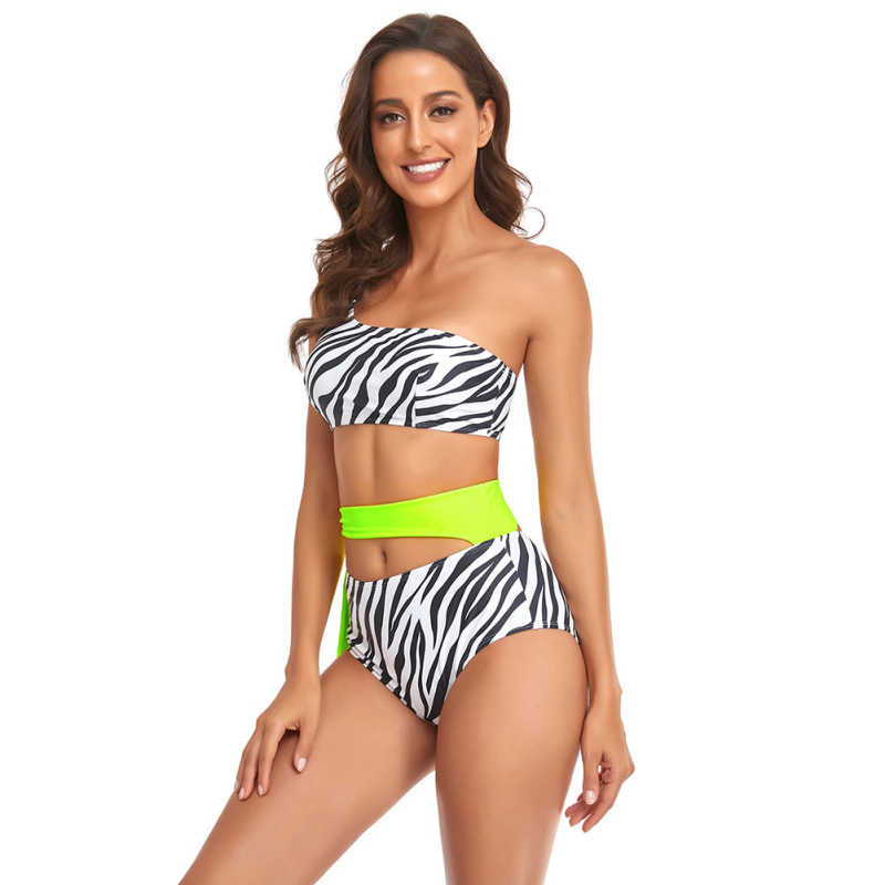Black Red One Shoulder Tie Waist Bikini Swimwear TQK610297-37