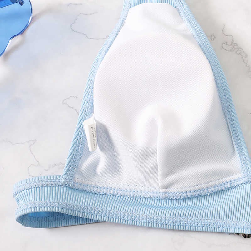 Light Blue Solid V Neckline 2 Piece Bikini Set TQK610269-30