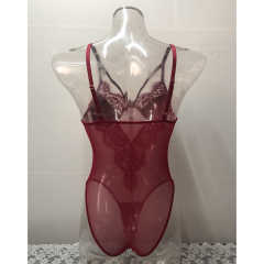 Red Mesh Splicing Lace Bodysuit TQK550277-3
