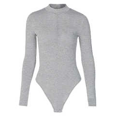 Light Gray Zipper-up High Neck Long Sleeve Bodysuit TQK550264-25