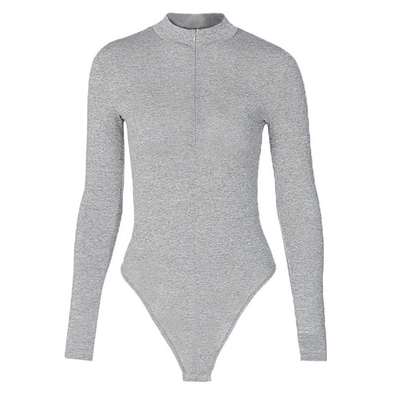Light Gray Zipper-up High Neck Long Sleeve Bodysuit TQK550264-25