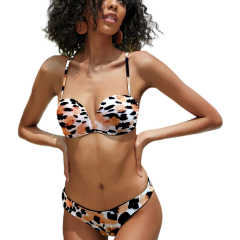 Brown Tropical Print Push-up 2pcs Bikini Set TQK610237-17