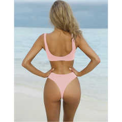 Pink Solid Front Tie Bikini Swimwear TQK610307-10