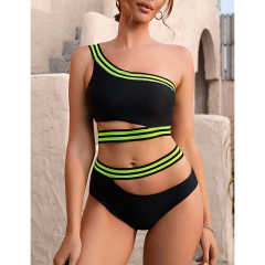 Black Contrast Cut-out Two Pieces Bikini Swimsuit TQX610008-2