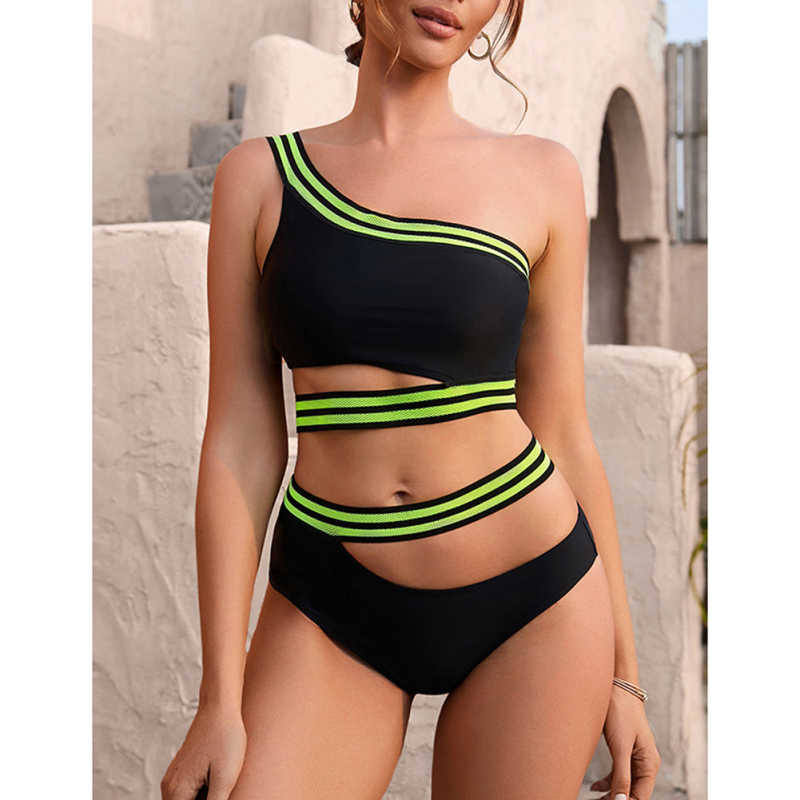 Black Contrast Cut-out Two Pieces Bikini Swimsuit TQX610008-2