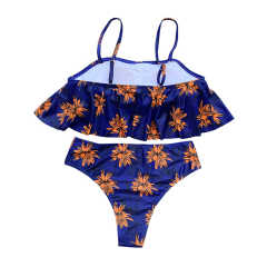Blue Floral Print Two-Piece Bikini Set TQK610155-5