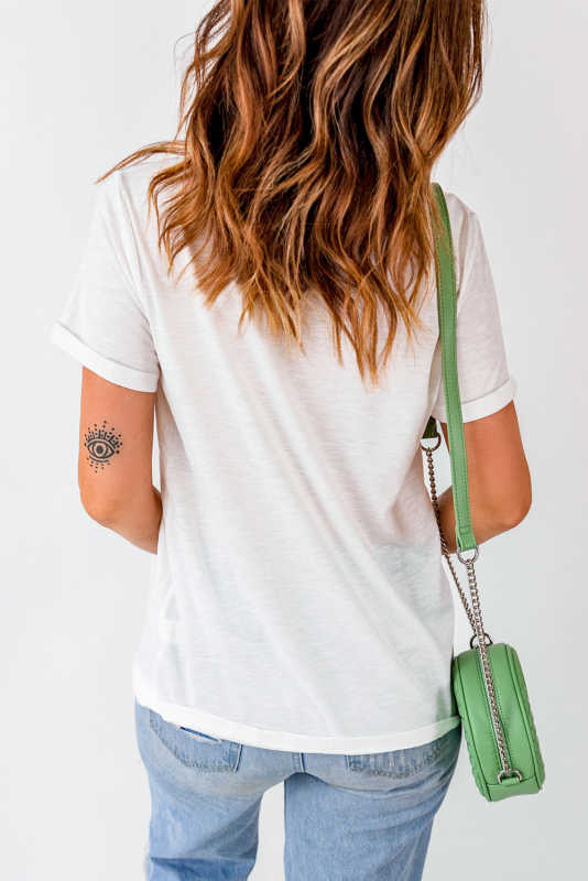 White LUCKY MAMA Letters Print Tee LC25219698-1