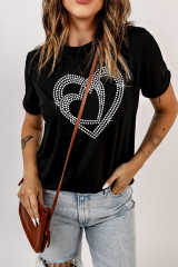 Black Shining Heart Pattern Valentines T Shirt LC25219498-2
