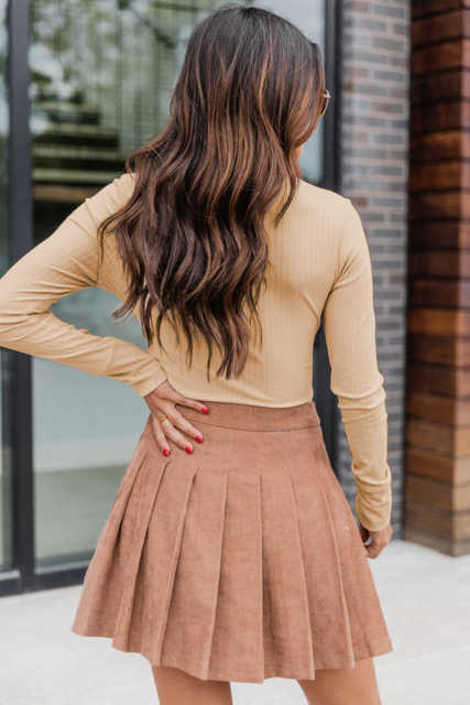 Apricot Collared Ribbed Long Sleeve Bodysuit LC6421209-18
