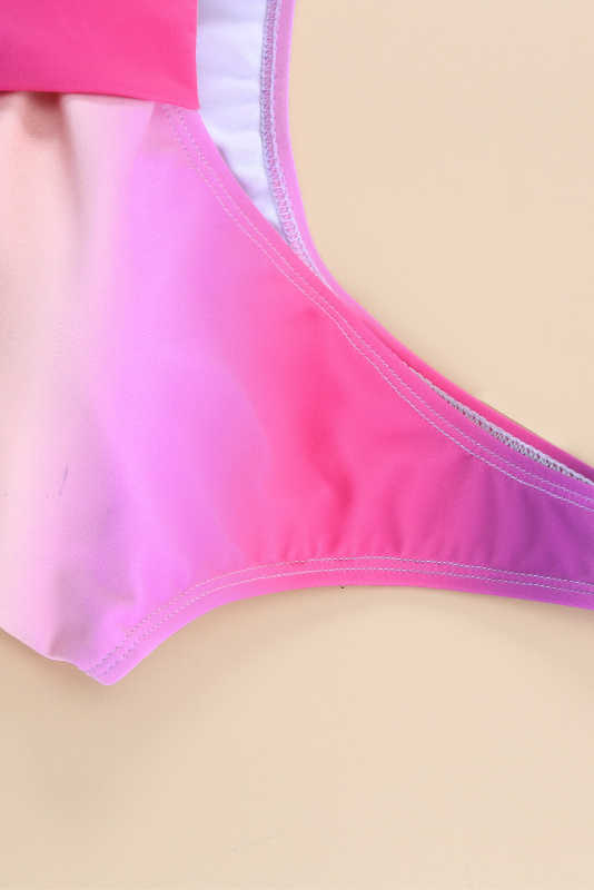 Purple Gradient Color Knotted V Neck Bikini Swimsuit LC433012-8