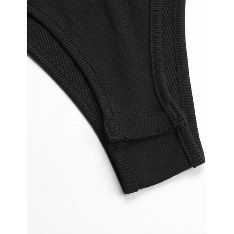 Black V Neck Wrap Long Sleeve Bodysuit TQV220137-2