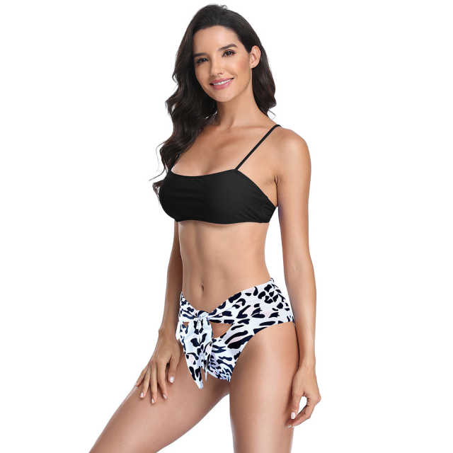 Black White Cute Bra with Print Bottom Bikini Set TQK610205-37
