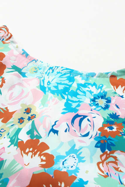 Sky Blue Floral Print Wrap Long Sleeve Bodysuit LC6421132-4