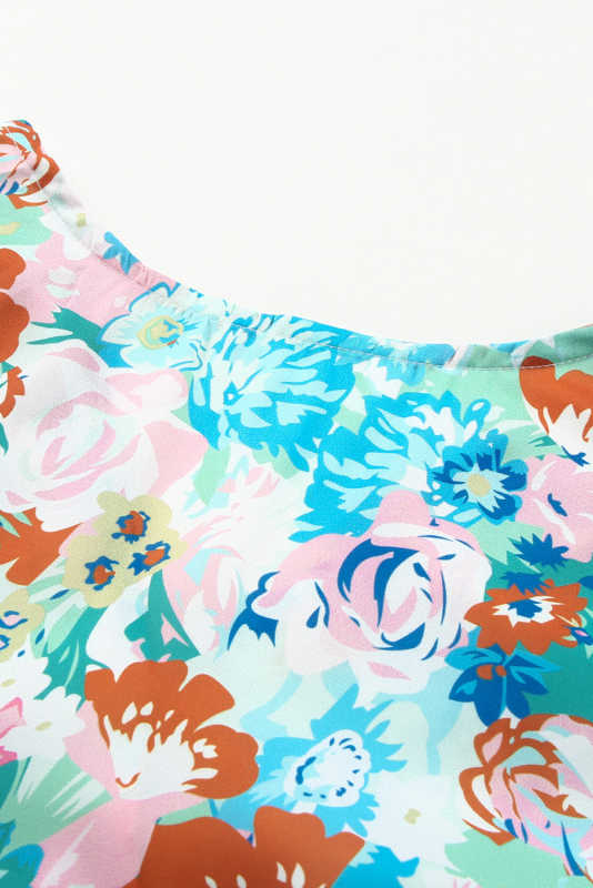 Sky Blue Floral Print Wrap Long Sleeve Bodysuit LC6421132-4