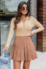 Apricot Collared Ribbed Long Sleeve Bodysuit LC6421209-18